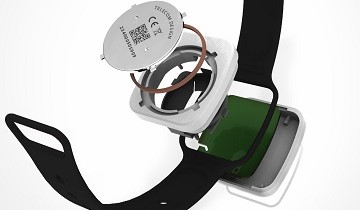 Armband mit Notfallknopf grafisch in seine Einzelteile aufgeteilt